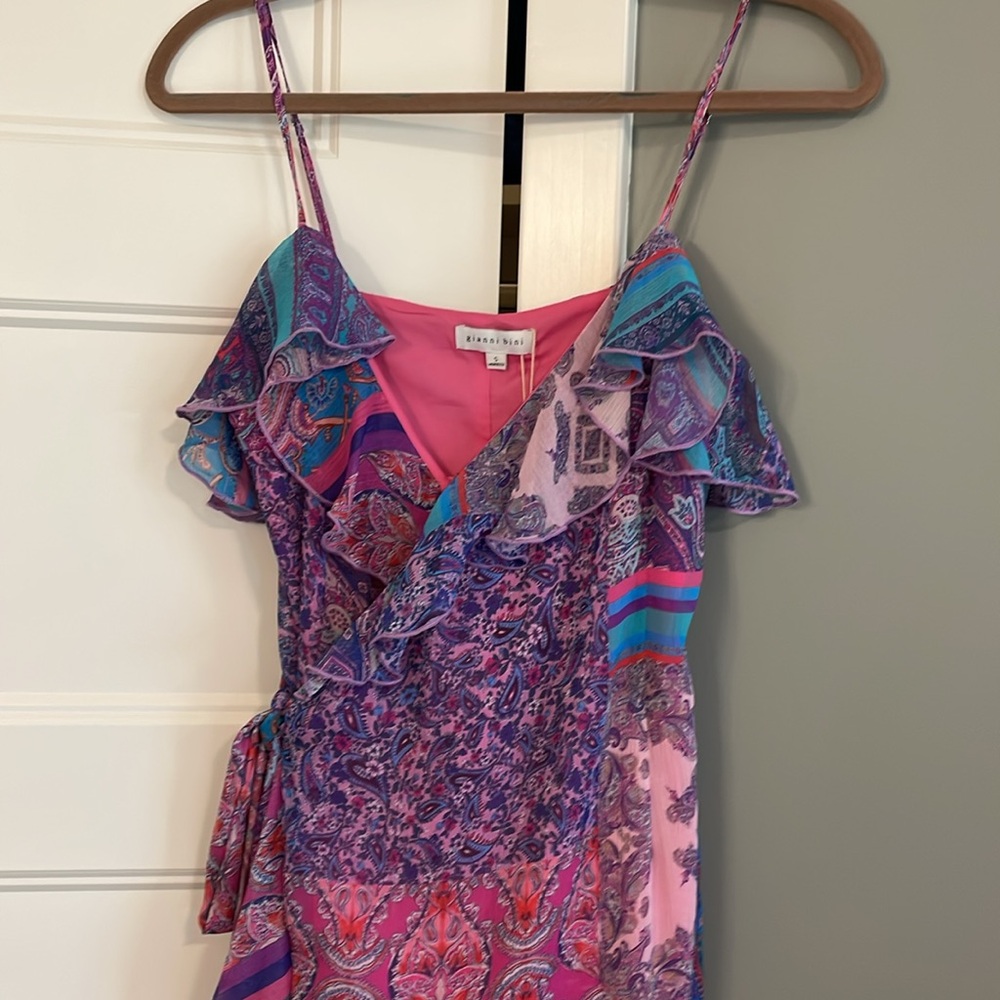 Gianni Bini x DANNIJO Wrap Dress Isabella Printed V-Neck Ruffle Chiffon S - Picture 5 of 15